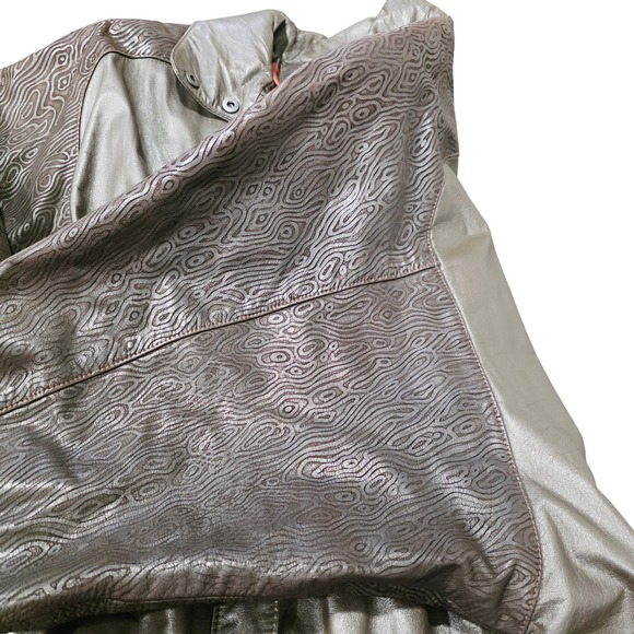 Vintage Comint Metallic Patterned Leather Bomber Jacket Brown Size M - Picture 5 of 15